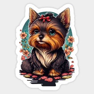 Super Cute Yorkshire Terrier Puppy Portrait Japanese style Sticker